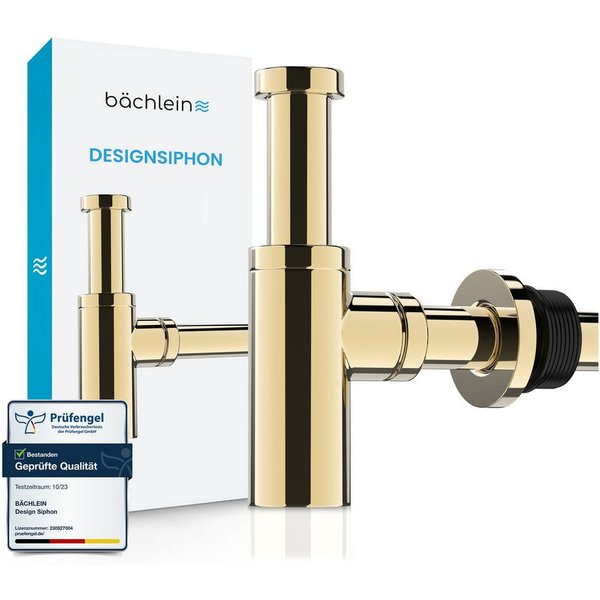 Bächlein Siphon Eleganter Waschbeckenablauf, (Hochwertiger Waschbeckensiphon, Goldfarben), Innovative Reinigungsöffnung, Universell einsetzbar
