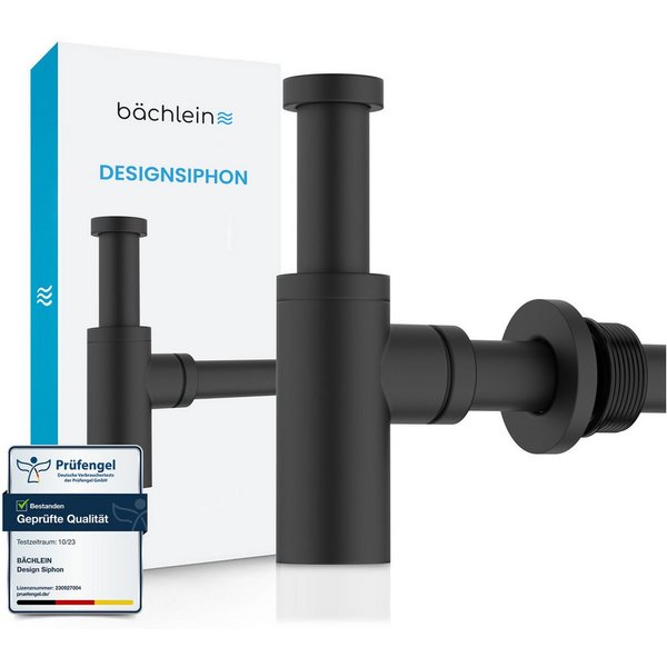 Bächlein Siphon Eleganter Waschbeckenablauf, (Hochwertiger Waschbeckensiphon, Matt Schwarz), Innovative Reinigungsöffnung, Universell einsetzbar