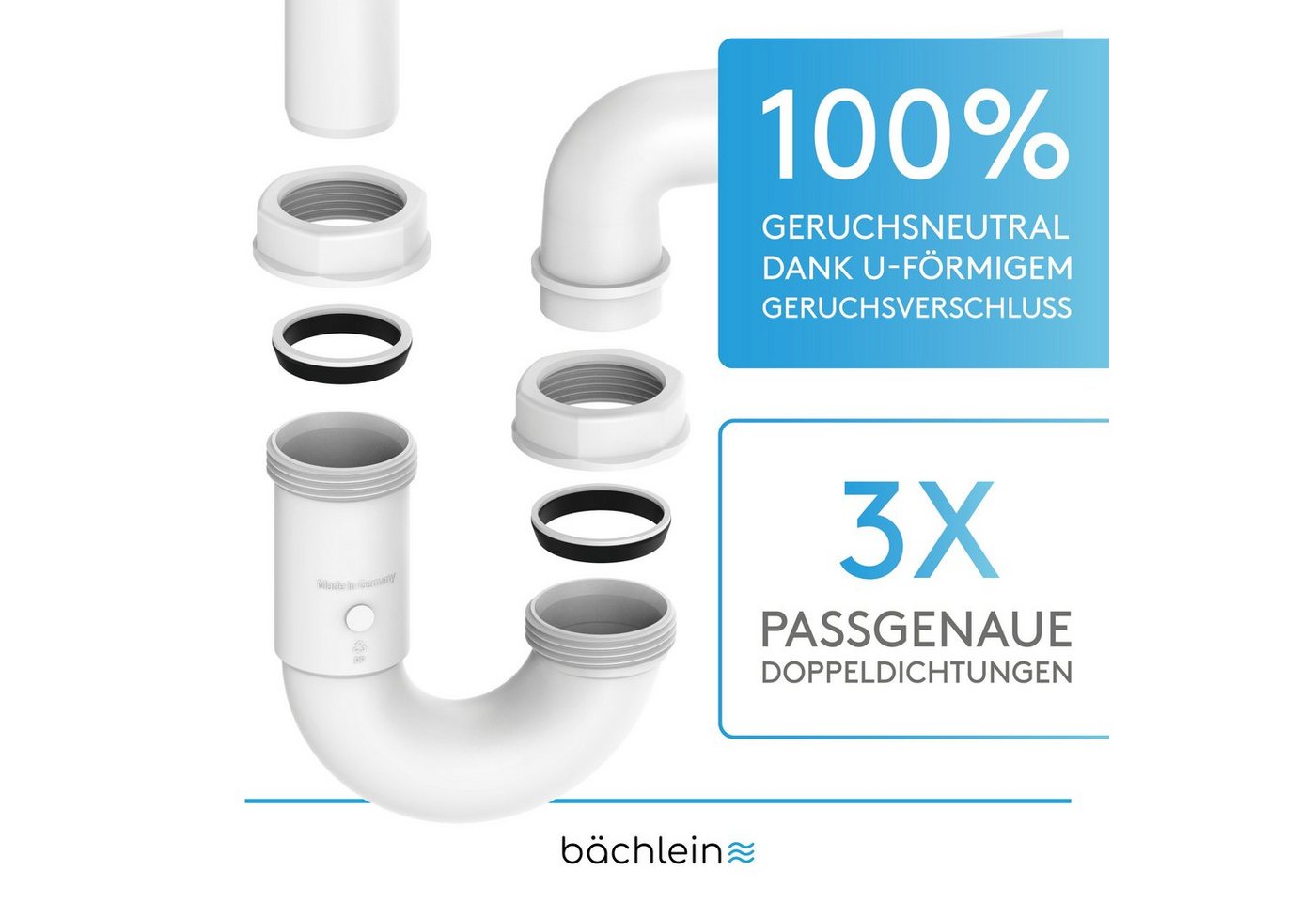 Bächlein Siphon Raumsparsiphon Badezimmer G 1 1/4", Geruchsverschluss für Waschbecken, (Set), flexibler Geruchsverschluss – Bild 5 von 5