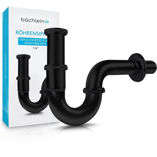 Bächlein Siphon Universaler Röhrensiphon, (flexibler Waschbeckenablauf, Matt Schwarz), Einfache Montage - Hochwertiger Chrom-Ablauf