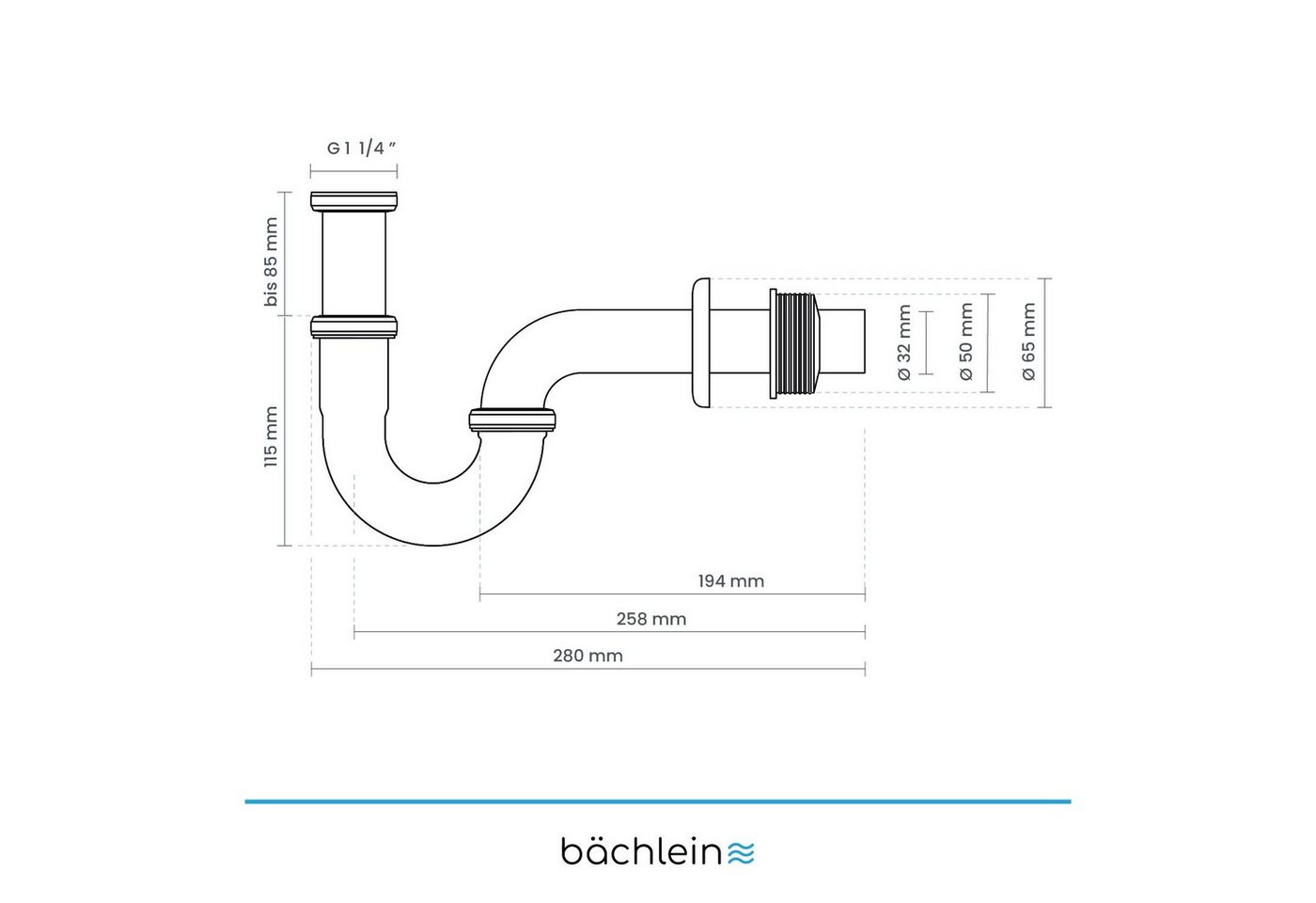 Bächlein Siphon Universaler Röhrensiphon, (flexibler Waschbeckenablauf, Matt Schwarz), Einfache Montage - Hochwertiger Chrom-Ablauf – Bild 5 von 5