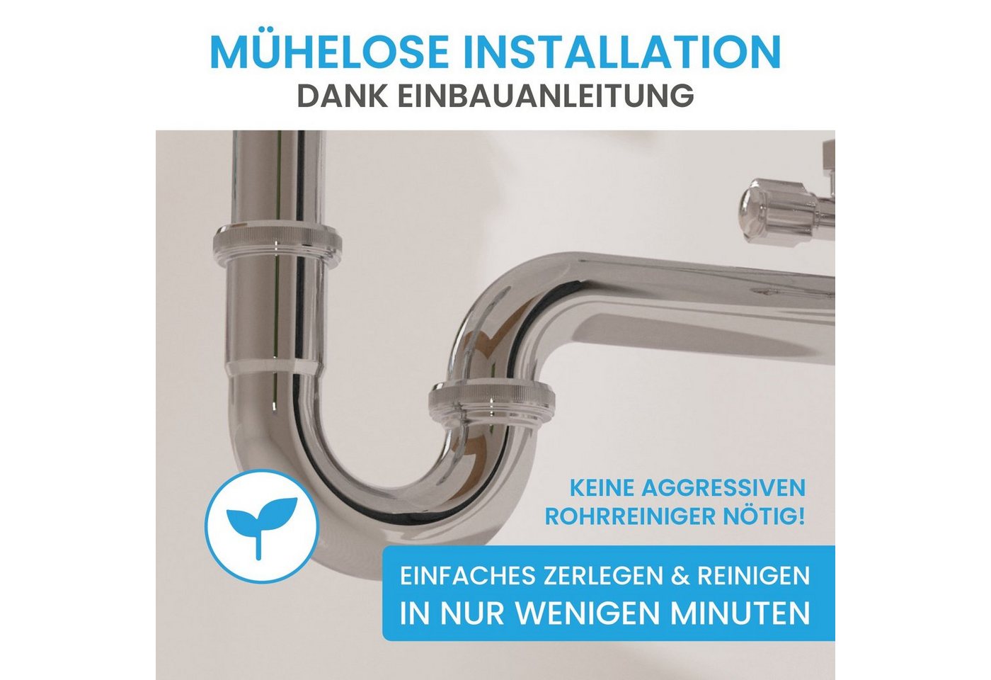 Bächlein Siphon Universaler Röhrensiphon, (flexibler Waschbeckenablauf), Einfache Montage - Hochwertiger Chrom-Ablauf – Bild 2 von 5