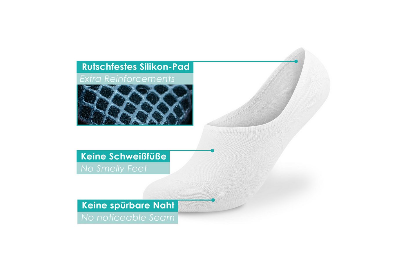 Bärenfuß Füßlinge 8 Paar Invisible Socks Sneaker unsichtbare Socken Damen & Herren keine Naht spürbar, feine Webung, fusselfrei, nicht einlaufend – Bild 2 von 5