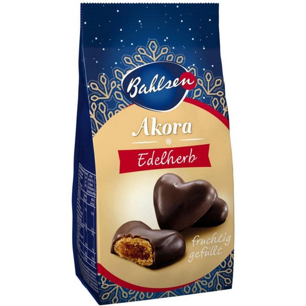BAHLSEN Süßigkeit, Bahlsen Akora Edelherb Lebkuchenherzen mit Frucht Füllung 150g