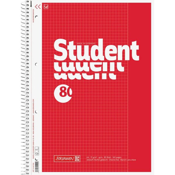 Baier & Schneider Collegeblock Collegeblock Student A4 80 Blatt kariert rot