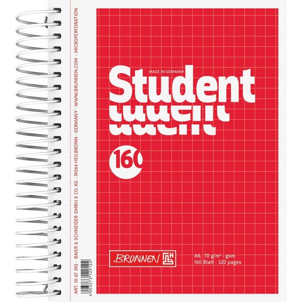 Baier & Schneider Collegeblock Collegeblock Student kariert A6 rot