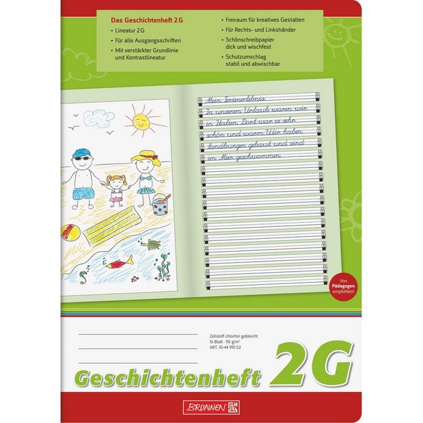 Baier & Schneider Schulheft Geschichtenheft DIN A4 Lineatur 2G 16 Blatt grün, abwischbarer Umschlag
