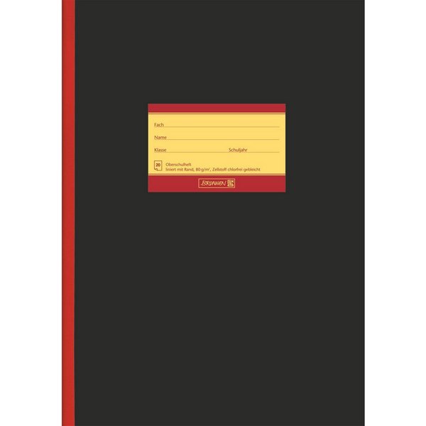 Baier & Schneider Schulheft Oberschulheft, A4, Lineatur 25, 20 Blatt, schwarz, liniert mit Rand