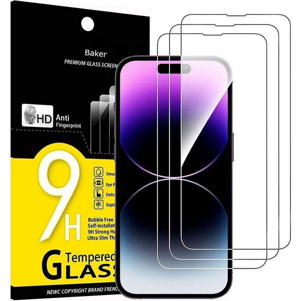 Baker Schutzfolie 3 Stück Panzerglas für iPhone 15/ 15 Plus/15 Pro/ 15 Pro Max, (3 Pack), Schutzglas, 9H Härte, HD Displayschutzfolie, 0.33mm Ultra-klar