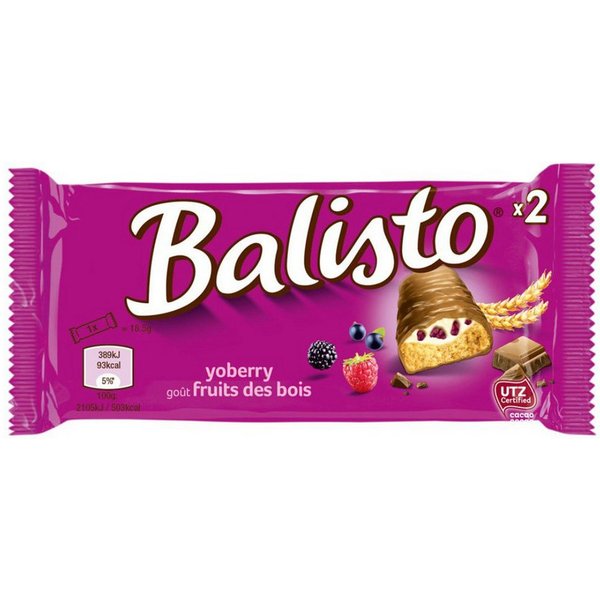 Balisto Riegel, Balisto Joghurt Beeren Mix Vollkornkeks Riegel aus Milchschokolade 37g