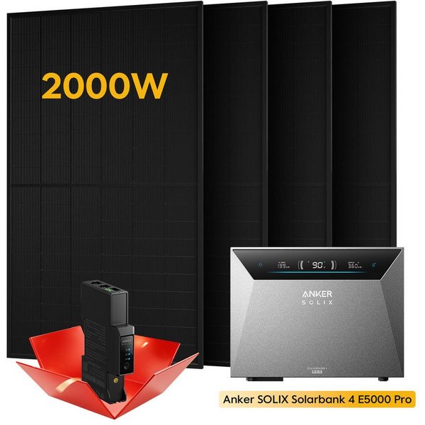Anker Balkonkraftwerk 2000W/4000W Anker SOLIX Solarbank 4 E5000 Pro All-in-One Stromspeicher, (mit Smart Meter Gen 2, inkl. 4x/8x Sunpro 500W Solarmodule(Option
