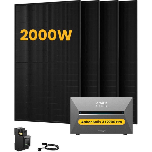 Anker Balkonkraftwerk 2000W Anker SOLIX Solarbank 3 E2700 Pro mit Smart Meter, Zusatzsakkus, (Smart Meter + 4x 500W + 2m MC4-Kabel im Lieferumfang enthalten), S