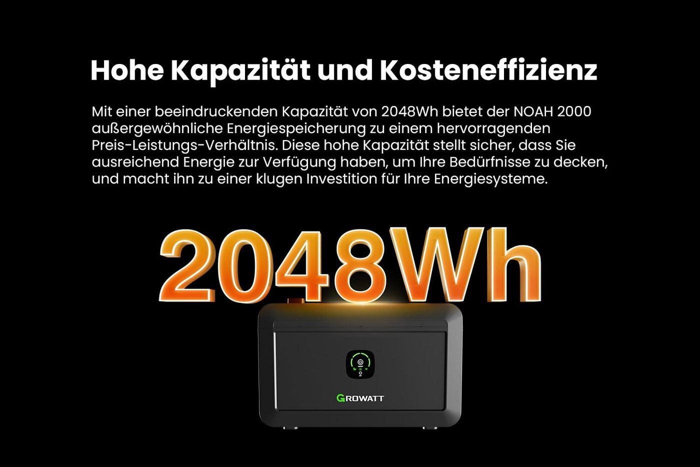 Growatt Balkonkraftwerk Growatt NOAH 2000 Speicher, 2048Wh mit 1800W PV-Eingangsleistung, (Niedrigtemperaturschutz), Fernüberwachung und -steuerung über App – Bild 2 von 5