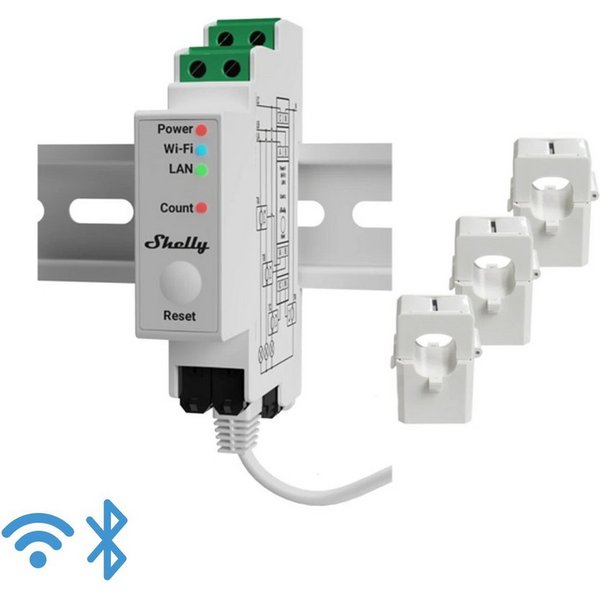 Shelly Balkonkraftwerk Shelly Pro 3EM - 120A Strommessgerät WLAN Bluetooth, (3-St), Temperatursensor