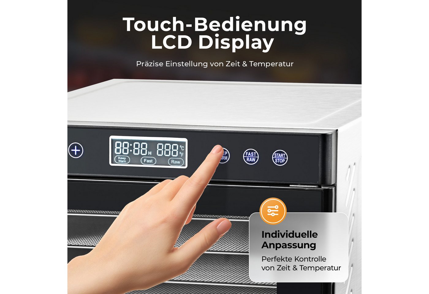 Balter Dörrautomat Edelstahl, Dörrgerät mit 7 Einlegefächern, 600 W, BPA-frei, Dehydrator 600 W, 7 Etagen – Bild 3 von 5