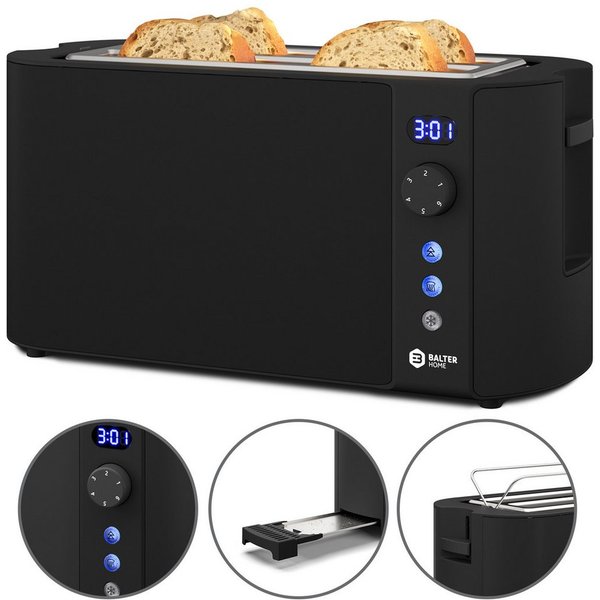 Balter Toaster Toaster TS-04-LCD Edehlstahl Schwarz, Langschlitz, für bis 4 Scheiben, 1500 W, LCD Anzeige