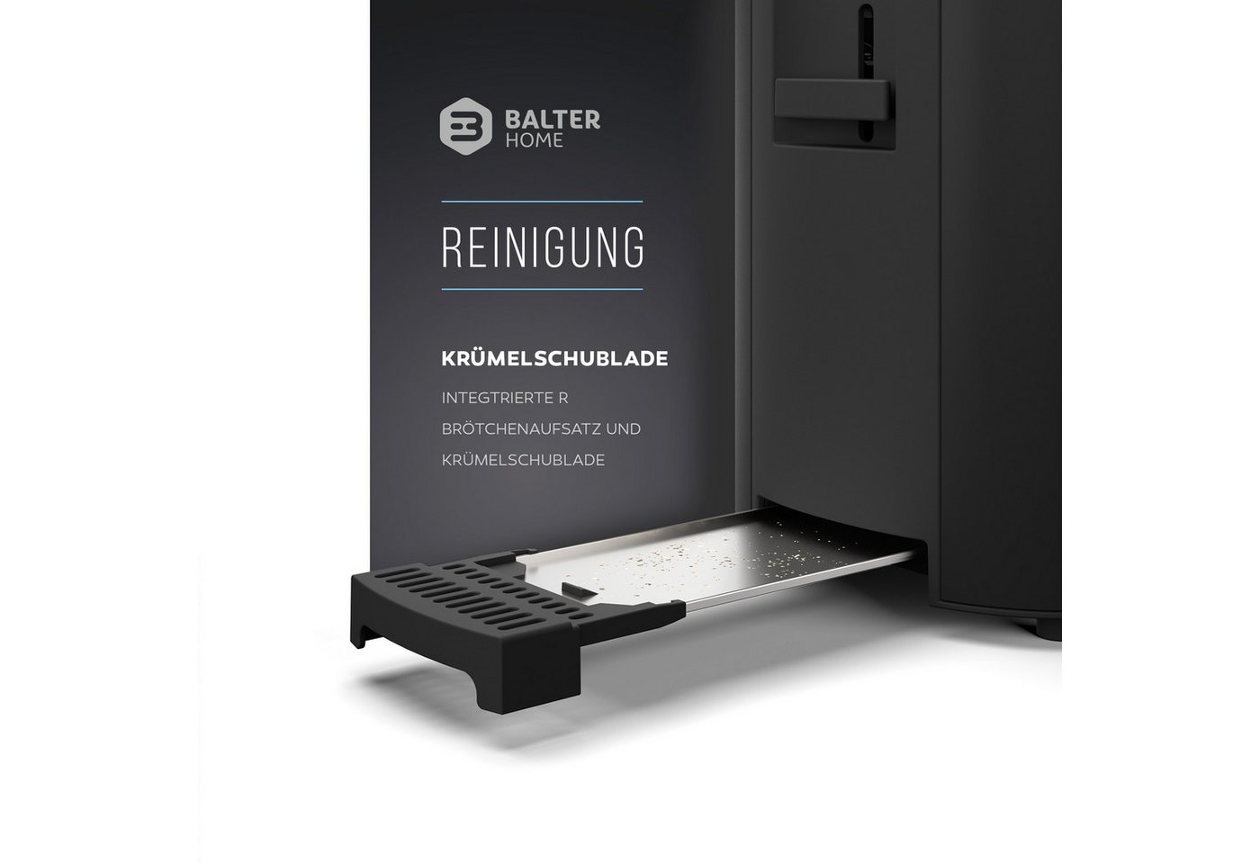 Balter Toaster Toaster TS-04-LCD Edehlstahl Schwarz, Langschlitz, für bis 4 Scheiben, 1500 W, LCD Anzeige – Bild 5 von 5