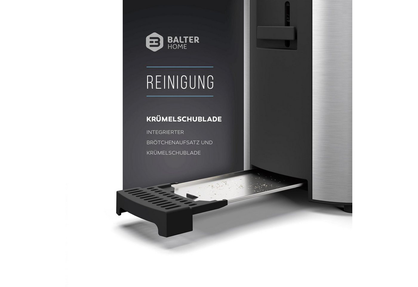 Balter Toaster TS-04-LCD Edehlstahl Silber, Langschlitz, für 4 Scheiben, 1500 W, LCD Restzeitanzeige, Auftaufunktion – Bild 5 von 5