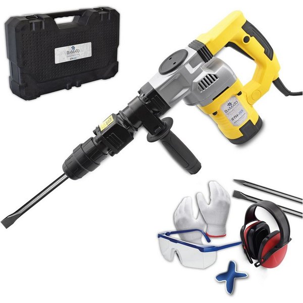 BAMATO Abbruchhammer STH-155 Abbruchhammer 20 Joule Spitzmeißel Flachmeißel 230V, 1300 in W, (7-tlg) SDS-Max Werkzeugaufnahme, SOFT-Grip, Koffer
