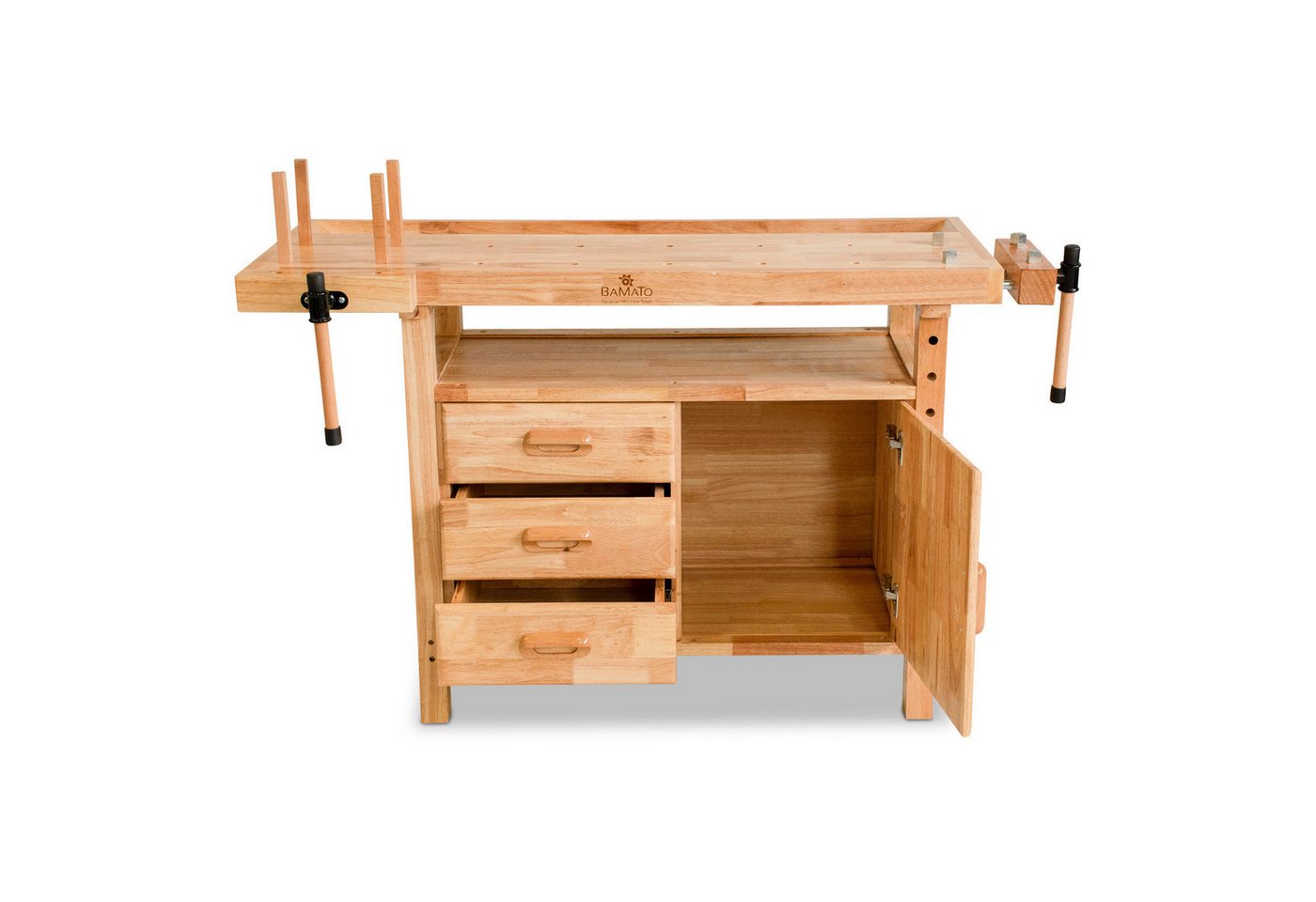 BAMATO Hobelbank WORK-1380, (1-tlg), 2x Spannzangen, 8x Bankhaken, Massivholz Hobelbank, Holzwerkbank – Bild 5 von 5