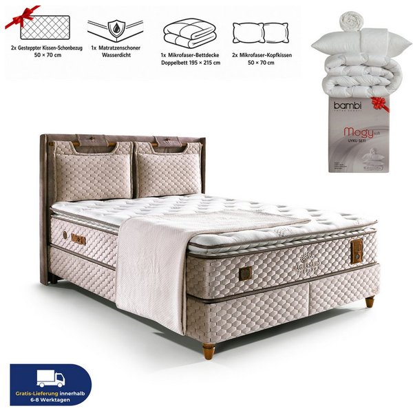 Bambi Boxspringbett inkl. 10 Schichten Matratze mit Topper 33 cm Höhe inkl. Lieferung (Härtegrad H3, Taschenfederkern mit Topper), mit Matratze und Topper
