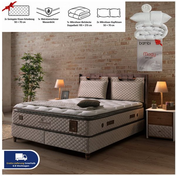 Bambi Boxspringbett Magnasand, Bett mit Bettkasten, Matratze & Topper, Taschenfederkern H3 (Set, 2 Bettkästen, 1 Kopfteil, 1 Matratze), inkl. Lieferung