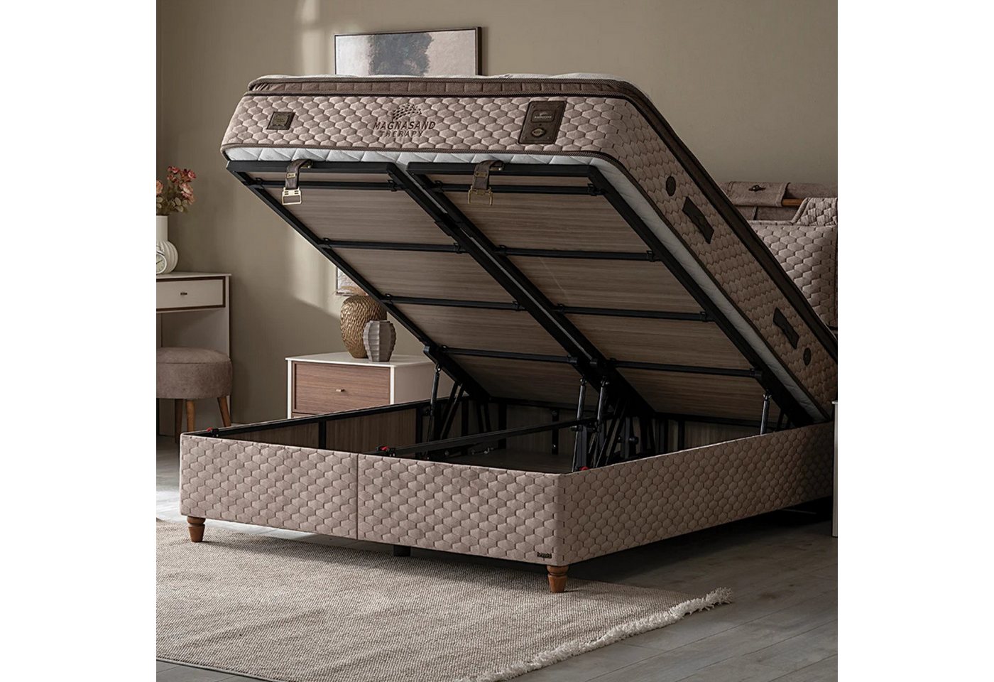Bambi Boxspringbett Magnasand, Bett mit Bettkasten, Matratze & Topper, Taschenfederkern H3 (Set, 2 Bettkästen, 1 Kopfteil, 1 Matratze), inkl. Lieferung – Bild 3 von 5