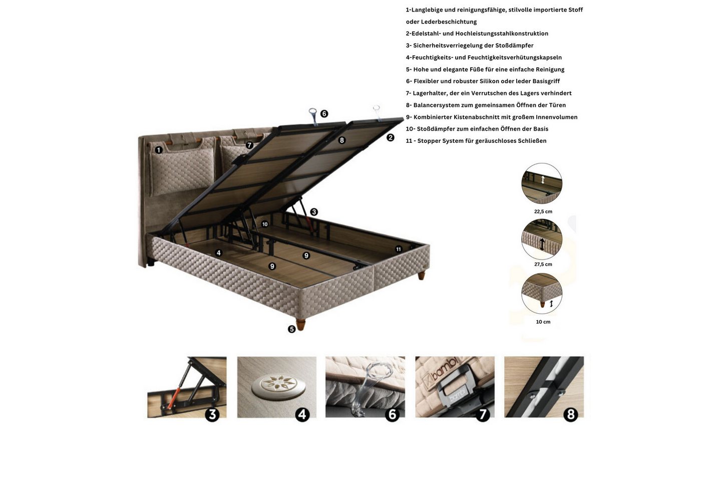Bambi Boxspringbett Magnasand, Bett mit Bettkasten, Matratze & Topper, Taschenfederkern H3 (Set, 2 Bettkästen, 1 Kopfteil, 1 Matratze), inkl. Lieferung – Bild 5 von 5