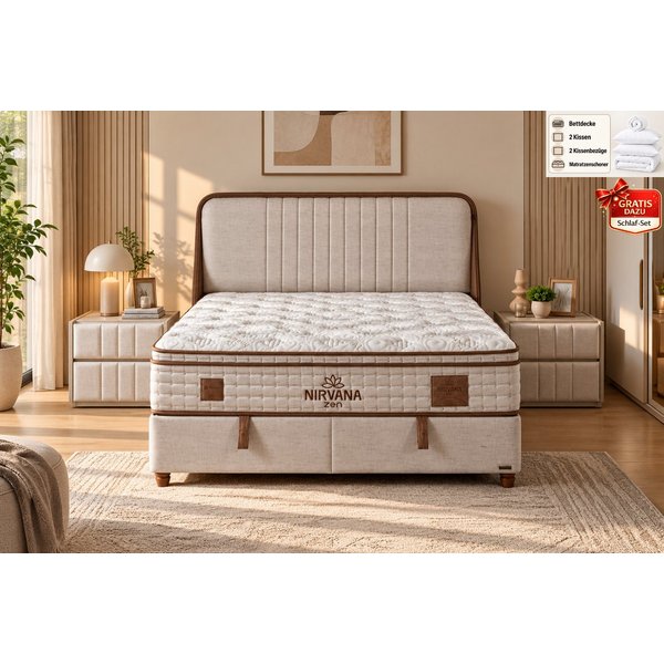 BAMBI YATAK Boxspringbett, Bambi Nirvana, Schlafzimmerbett, Bett mit Matratze & Stauraum, H2/H3 (90x200 cm Bett, 1 x Matratze, 2 x Bettkasten, 1 x Bettkopfteil)