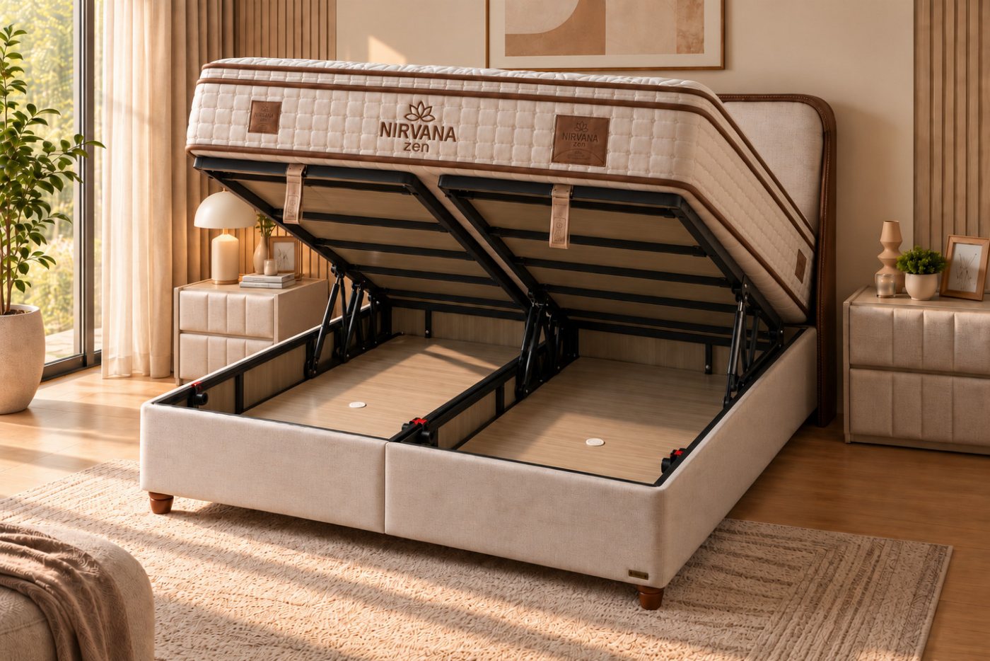 BAMBI YATAK Boxspringbett, Bambi Nirvana, Schlafzimmerbett, Bett mit Matratze & Stauraum, H2/H3 (90x200 cm Bett, 1 x Matratze, 2 x Bettkasten, 1 x Bettkopfteil) – Bild 2 von 5