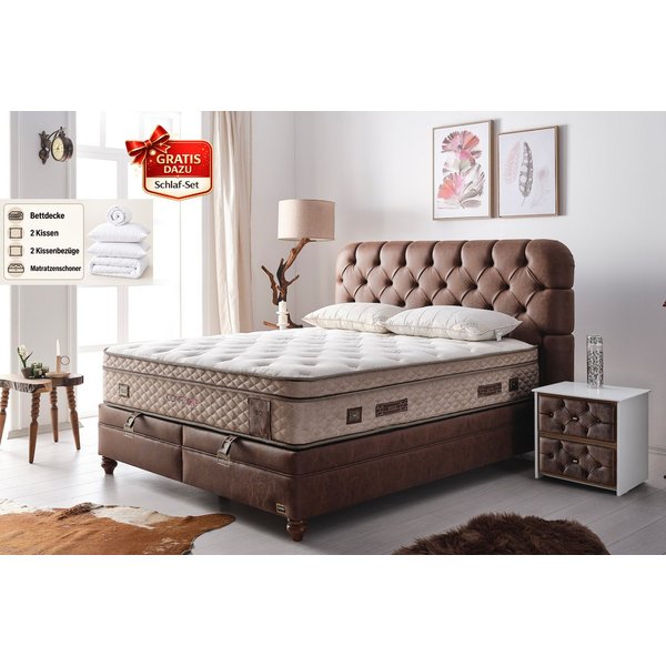 BAMBI YATAK Boxspringbett Bambi Comfizone, Bett mit Bettkasten, H2/H5 Verstellbarem Matratze (Taschenfederkern, 1 x Matratze, 2 x Bettkasten, 1 x Bettkopfteil),