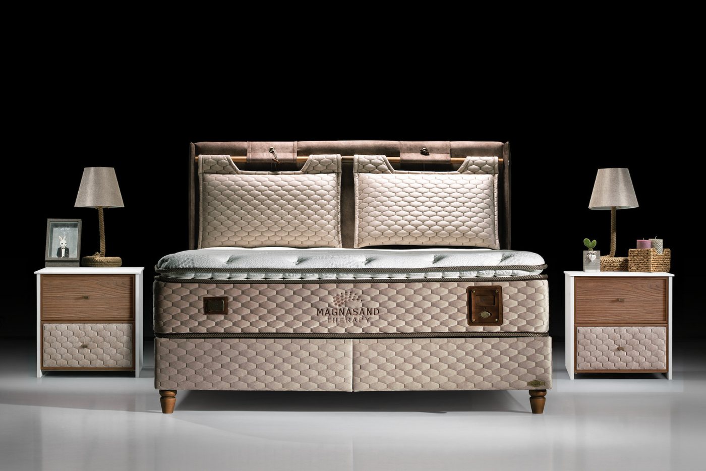 BAMBI YATAK Boxspringbett mit Bettkasten, Bambi Magnasand, Bett mit Matratze & Stauraum H3 (Schlafzimmerbett, Matratze mit Topper, 90x200 cm Boxbett, Polsterbet – Bild 3 von 5
