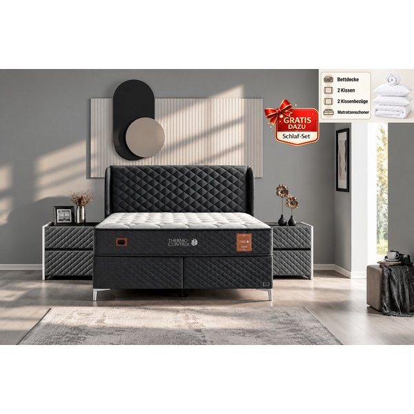 BAMBI YATAK Boxspringbett mit Bettkasten, Bambi Thermo Control, Bett mit Matratze & Stauraum H3 (140x200 cm, Boxbett), Taschenfederkern, Matratzenhöhe: 29 cm, O