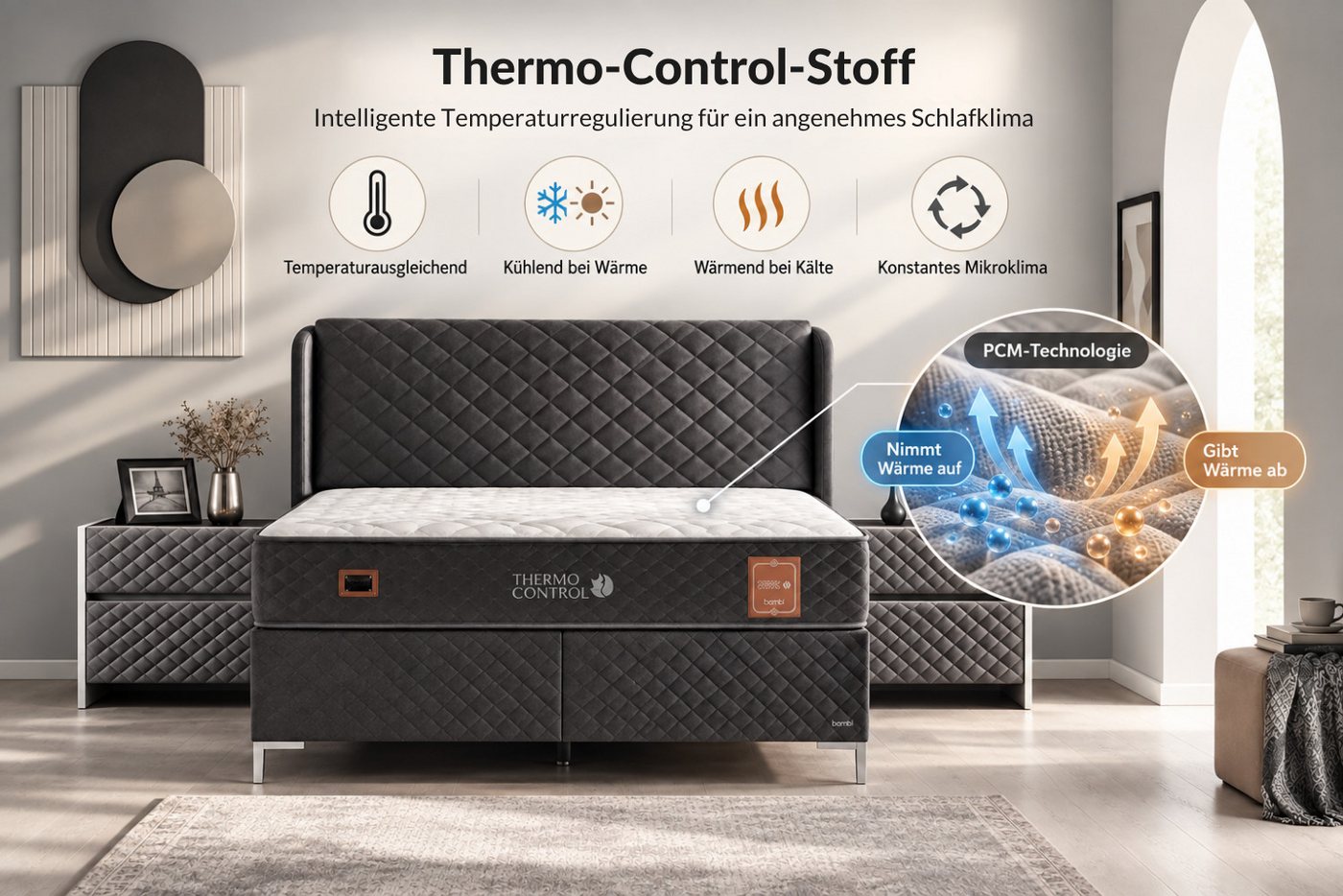 BAMBI YATAK Boxspringbett mit Bettkasten, Bambi Thermo Control, Bett mit Matratze & Stauraum H3 (140x200 cm, Boxbett), Taschenfederkern, Matratzenhöhe: 29 cm, O – Bild 2 von 5