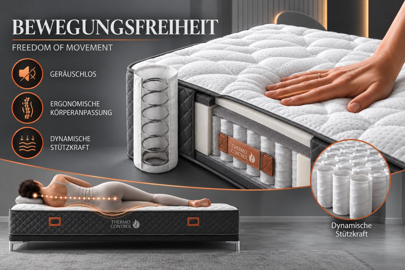 BAMBI YATAK Boxspringbett mit Bettkasten, Bambi Thermo Control, Bett mit Matratze & Stauraum H3 (140x200 cm, Boxbett), Taschenfederkern, Matratzenhöhe: 29 cm, O – Bild 4 von 5