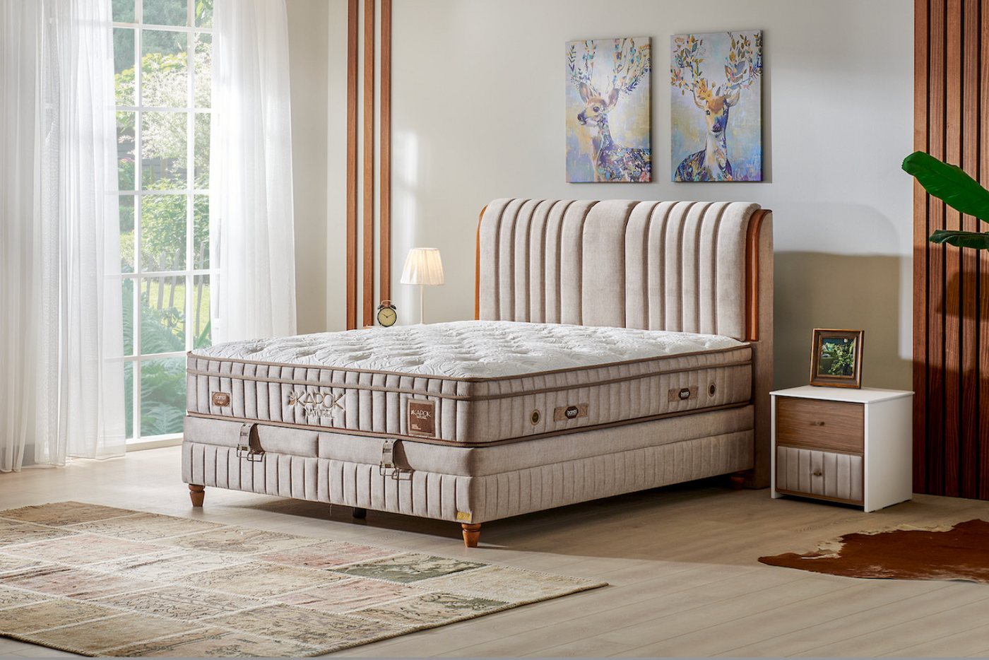 BAMBI YATAK Boxspringbett mit Bettkasten, Bambi Kapok Naturel, Bett mit Matratze opt. Nachttisch (H3 - Mittel, 1 x Matratze, 2 x Bettkasten, 1 x Bettkopfteil),  – Bild 2 von 5