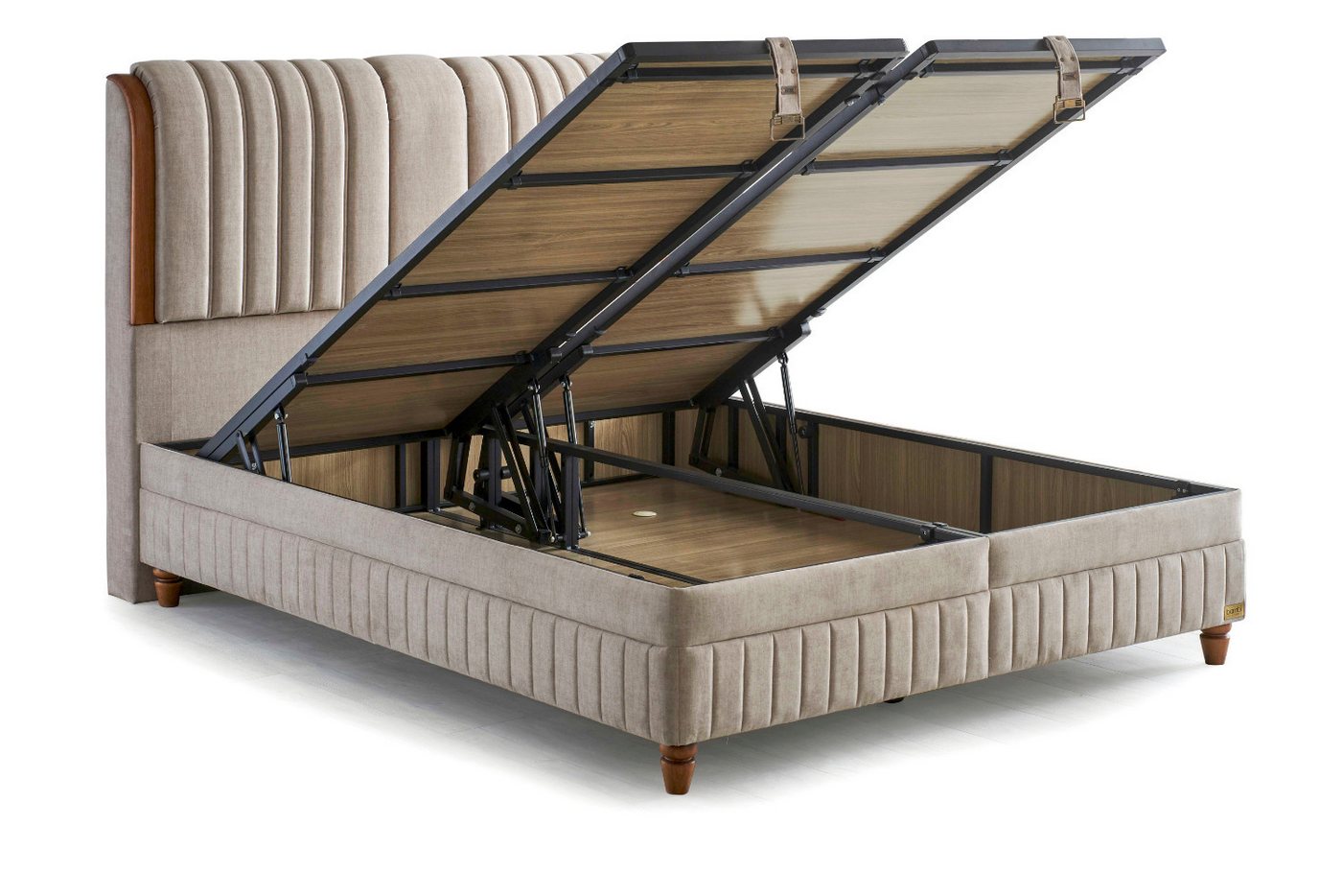 BAMBI YATAK Boxspringbett mit Bettkasten, Bambi Kapok Naturel, Bett mit Matratze opt. Nachttisch (H3 - Mittel, 1 x Matratze, 2 x Bettkasten, 1 x Bettkopfteil),  – Bild 3 von 5