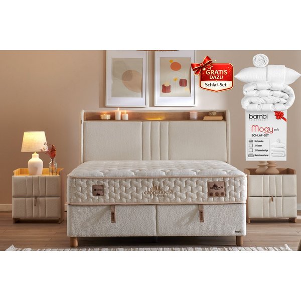 BAMBI YATAK Boxspringbett mit Matratze & Stauraum, Bambi Cappadocia, Bett mit Bettkasten H3 (120x200 cm Bett, Boxbett, Optionale Nachttisch), Bett mit 7-Zonen T
