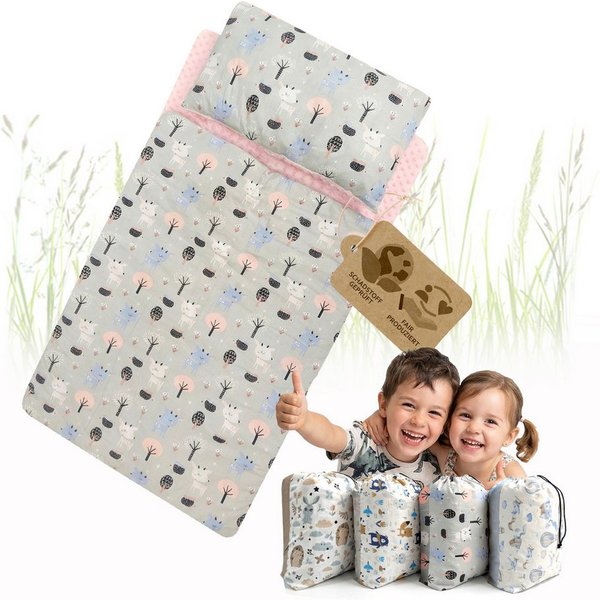 BambiniWelt by Rafael K. Kinderschlafsack Schlafsack mit Kissen & Reißverschluss für Kinder 3-7 Jahre 75x140 cm (Schlafsack mit Kissen und Transportbeutel), mit