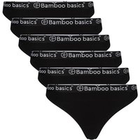 BAMBOO BASICS Bamboo basics Damen String EMMA, 6er Pack - Logo-Bund, atmungsaktiv, Single Jersey, Größe M in Schwarz