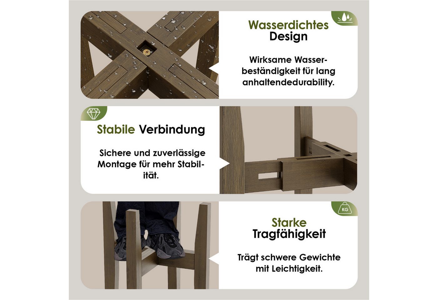 Bamworld Blumenhocker aus Bambus, Blumenständer Outdoor/Indoor Teleskopisch Verstellbar (1 St), Wetterfest für Balkon Wohnzimmer – Bild 4 von 4