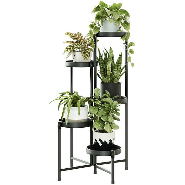 Bamworld Blumenständer 5 Ebenen, Modernes Metall Pflanzenregal, 48,5x48,5x82 cm (1 St), Platzsparend für Indoor & Outdoor Nutzung, Hohe Belastbarkeit