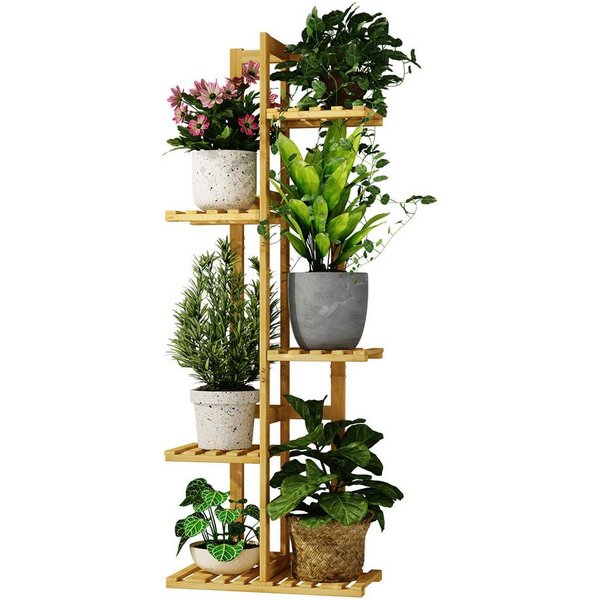 Bamworld Blumenständer 5-stöckig aus Bambus, Blumenregal, Pflanzenständer (1 St), Indoor Pflanzenregal für Terrasse, Garten, Balkon, Wohnzimmer
