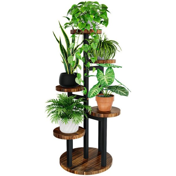 Bamworld Blumenständer Holz-Pflanzenständer, Indoor-Blumenregal, Kleiner Metall-Blumenständer (1 St), für Terrasse, Balkon, Wohnzimmer, Schlafzimmer (3 Etagen)