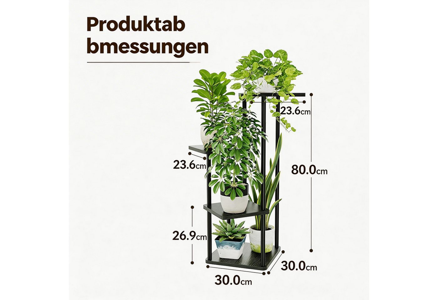 Bamworld Blumenständer Metall Pflanzenständer, Platzsparend für Wohnzimmer, Balkon & Ecke (1 St), 4-stöckiges Deko-Regal Indoor, 30x30x80 cm – Bild 2 von 5