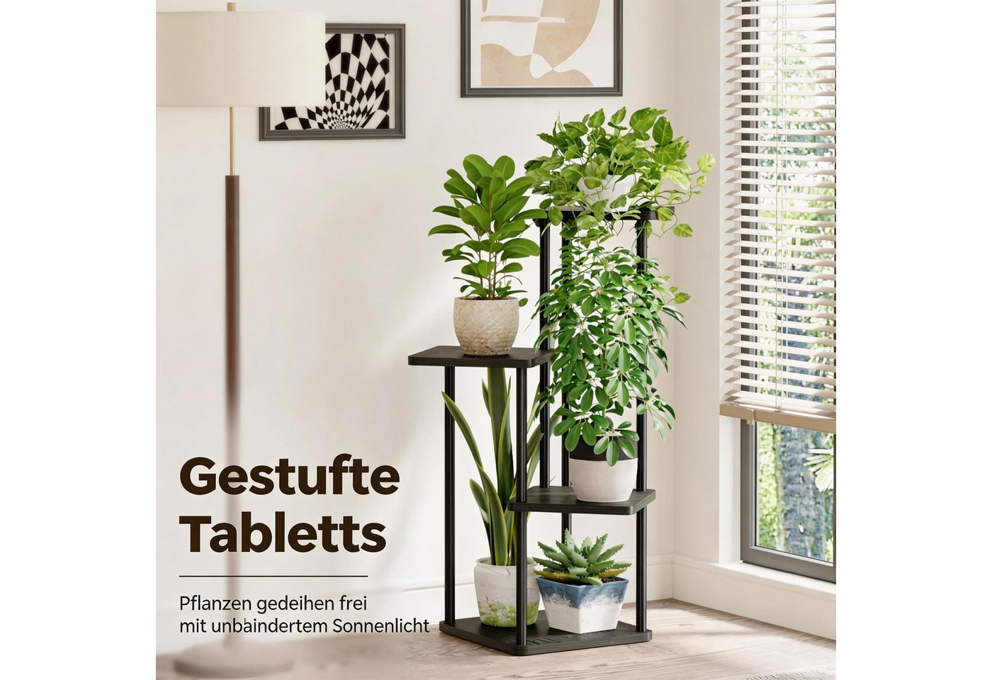 Bamworld Blumenständer Metall Pflanzenständer, Platzsparend für Wohnzimmer, Balkon & Ecke (1 St), 4-stöckiges Deko-Regal Indoor, 30x30x80 cm – Bild 4 von 5