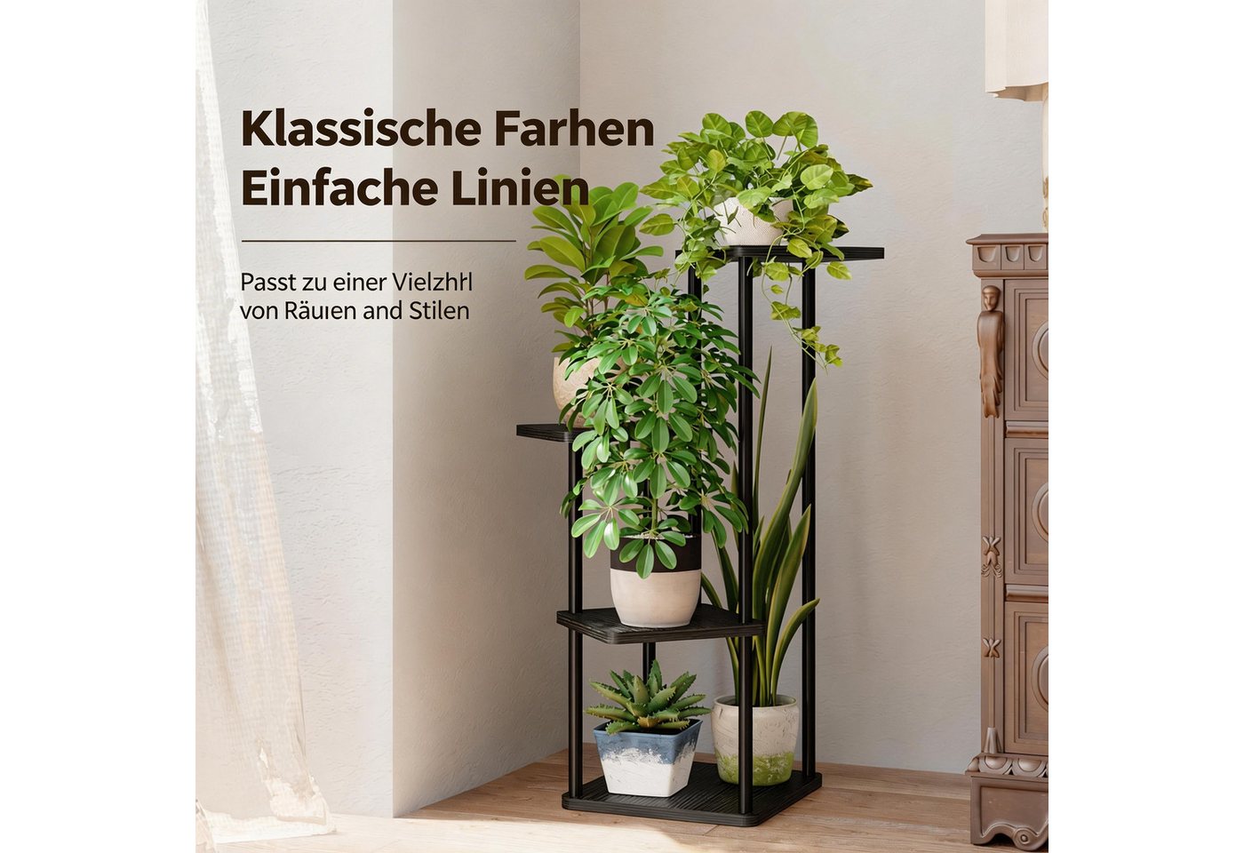 Bamworld Blumenständer Metall Pflanzenständer, Platzsparend für Wohnzimmer, Balkon & Ecke (1 St), 4-stöckiges Deko-Regal Indoor, 30x30x80 cm – Bild 5 von 5
