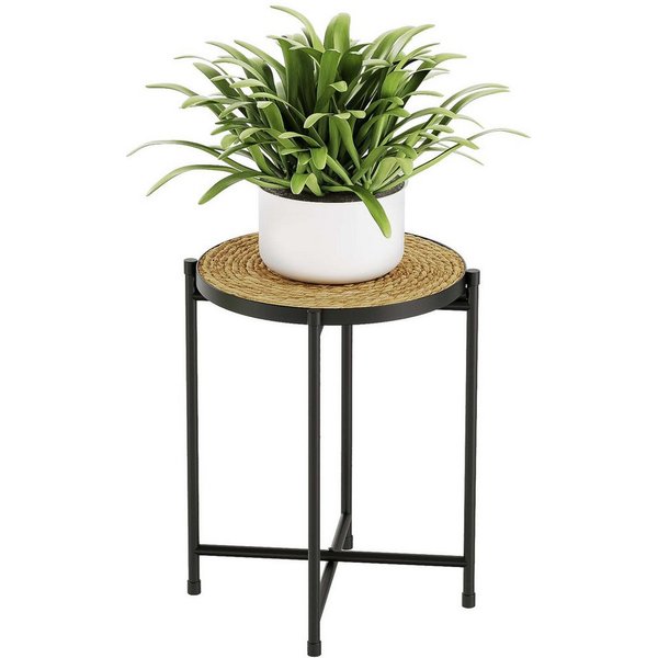 Bamworld Blumenständer Metall-Pflanzenständer mit geflochtenem Tablett (1 St), Modern, Innen & Außen für Wohnzimmer, Terrasse, Balkon
