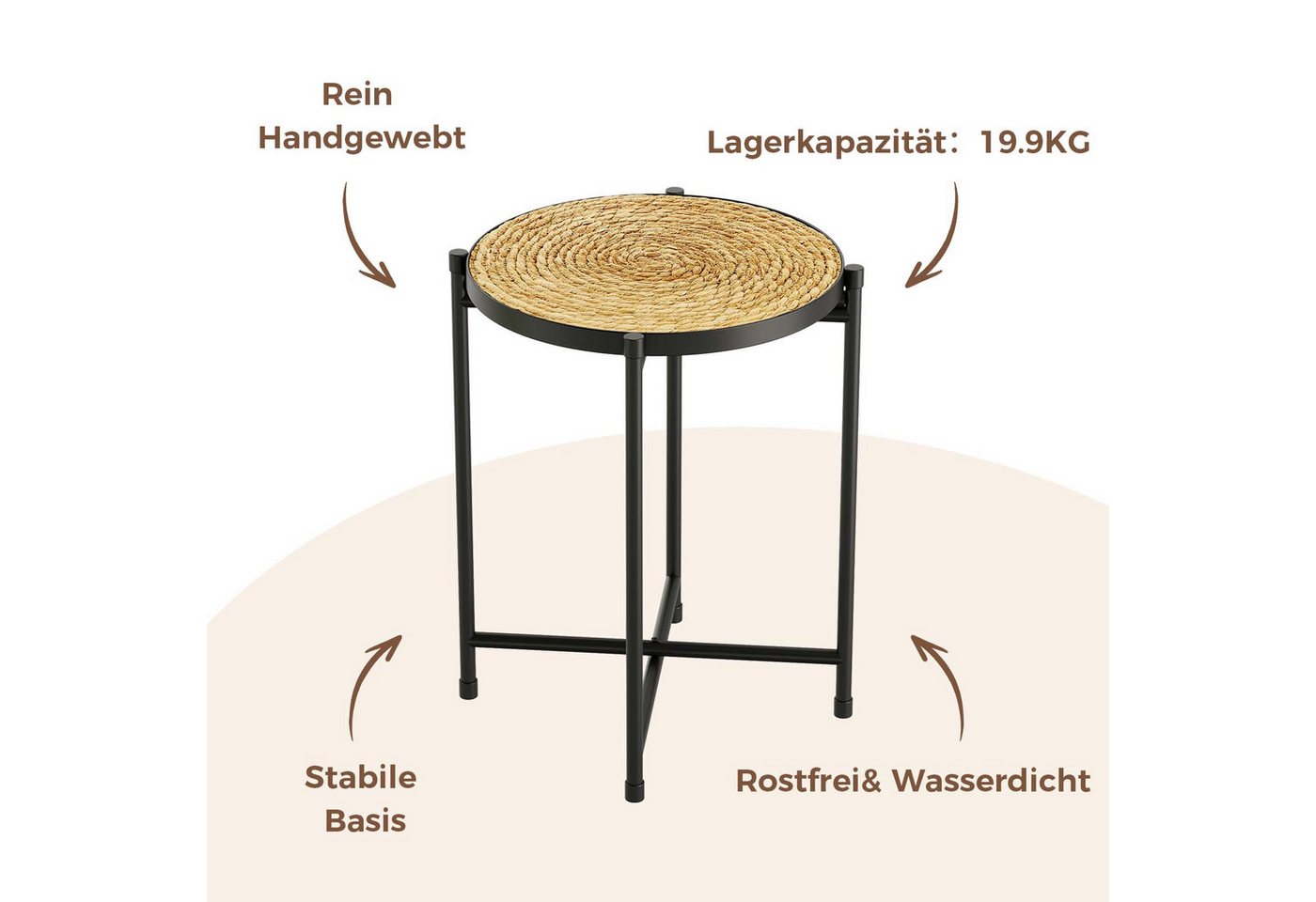 Bamworld Blumenständer Metall-Pflanzenständer mit geflochtenem Tablett (1 St), Modern, Innen & Außen für Wohnzimmer, Terrasse, Balkon – Bild 5 von 5