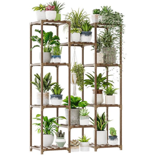 Bamworld Blumenständer Pflanzenständer Hoher Pflanzenstufen Pflanzenregal (1 St), Mehrstufiges Blumenregal für Außen (Terrasse/Balkon/Garten)
